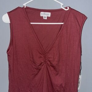 Velvet by Graham Spencer XL Sleeveless V Neck‎ Top Ruched Front Casual Blouse